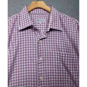 Peter Millar Mens XXL Gingham Check Long Sleeve Button Down Shirt Purple White